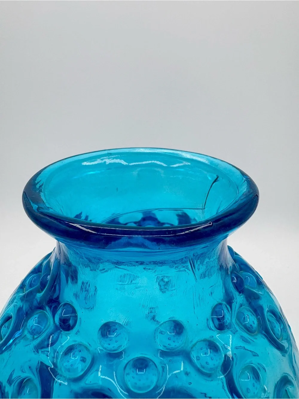 VINTAGE Mid Century Empoli Blue Hobnail Bulbous Glass Vase Italy Rounded Rare